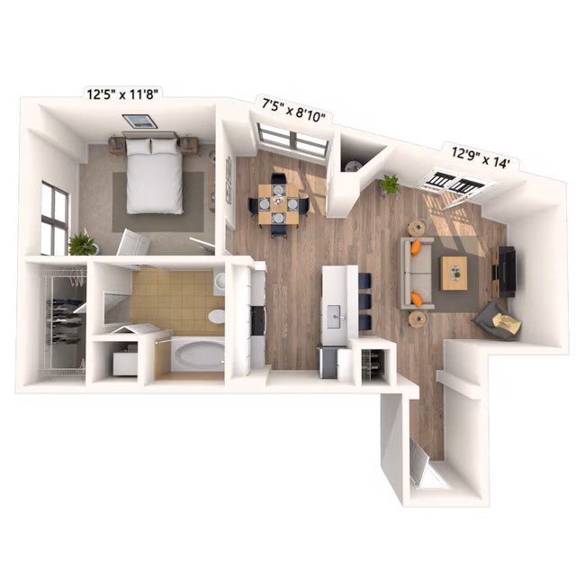 Traditional 1x1 619 SF 139 floor plan